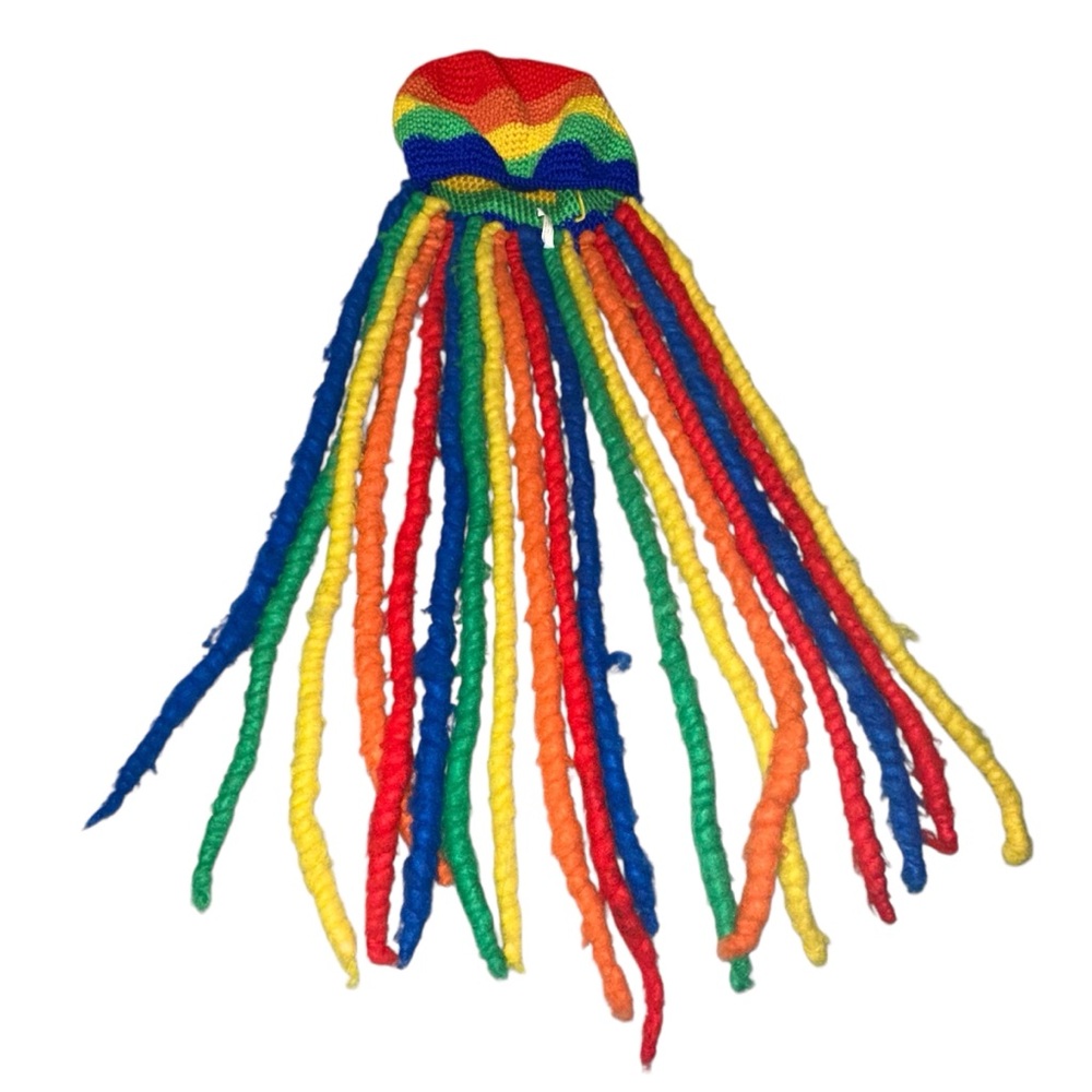 Rainbow Knit Faux Dread Yarn Cap Beanie Festival Rave Party (No Purple) Funny